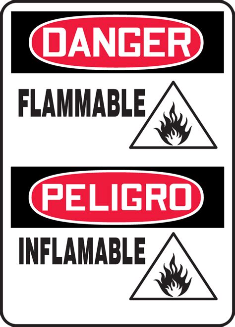 Flammable Bilingual Osha Danger Safety Sign Sbmchg046