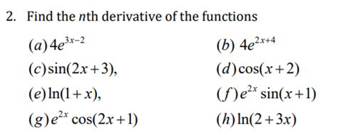 Solved Find The Nth Derivative Of The Functions A Chegg