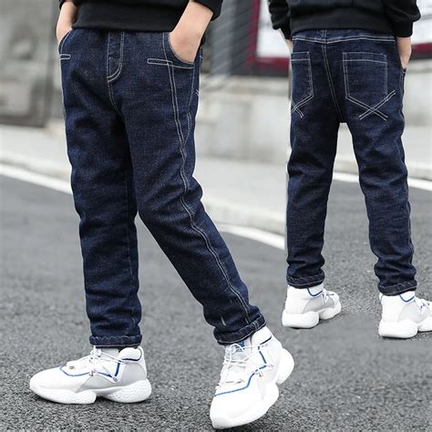 Ienens Teen Slim Jeans Solid Color Trousers Boys Denim Long Pants