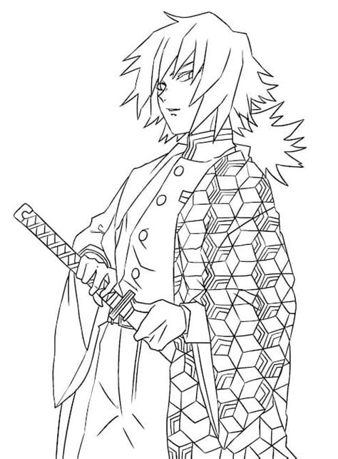 Giyu Tomioka with Sword Coloring Page - Free Printable Coloring Pages ...