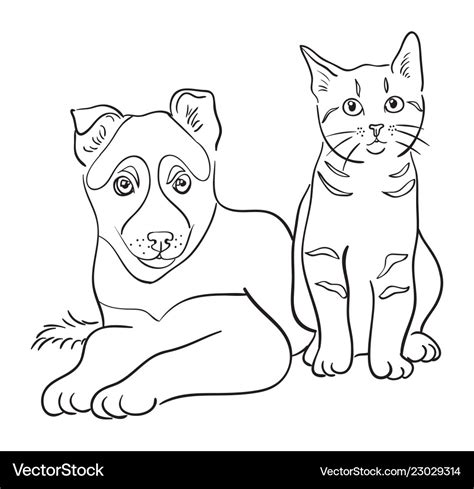 Cat and dog line art 3 Royalty Free Vector Image