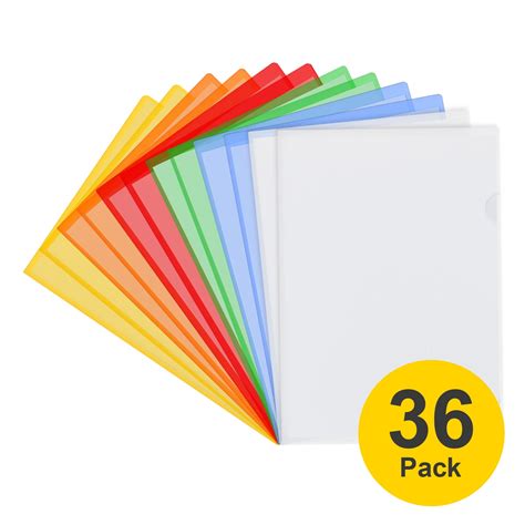 ViVin 36 Pack L-Type Plastic Folders, US Letter/A4 Size, Multicolor ...