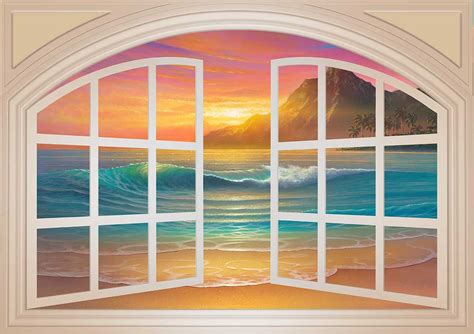 Paradise Beach White Paneled Window Mural - 3 sizes available - Murals 101