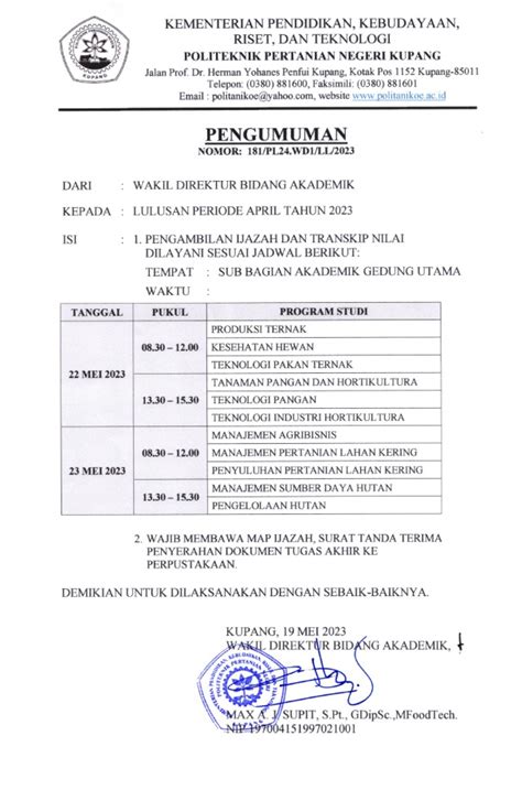 Jadwal Pengambilan Ijazah Dan Transkrip Nilai