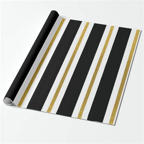 A Black And White Striped Wrapping Paper With Gold Foil Stripes On The