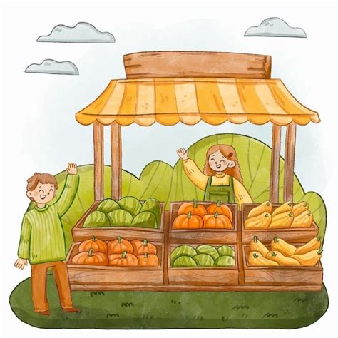 Premium Vector Watercolor Farmers Market Illustration In