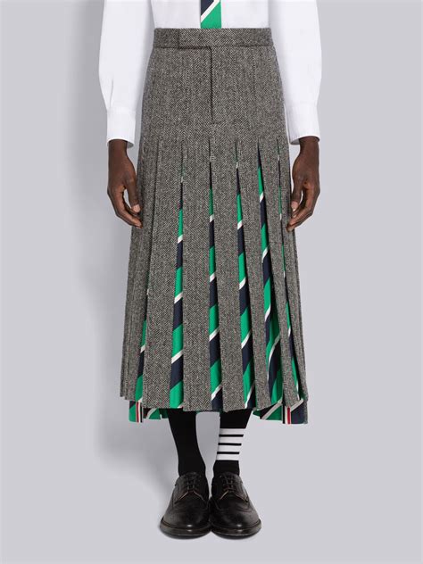 Herringbone Ankle Length Pleated Skirt Thom Browne