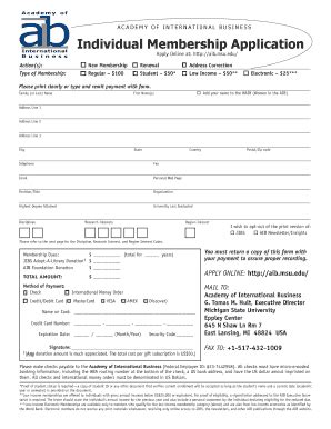 Fillable Online Aib Msu AIB Individual Membership Form Aib Msu Fax