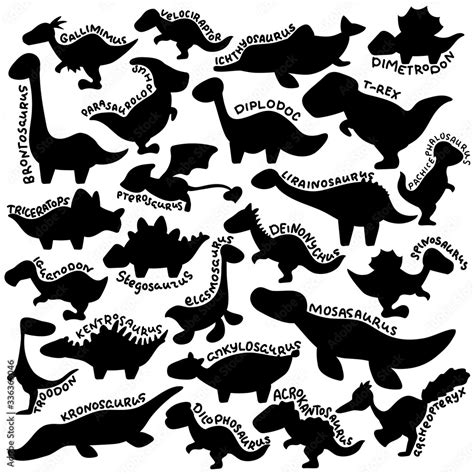 Cute dinosaur silhouette with species name lettering. Cartoon dino ...