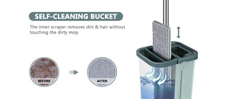 Aifacay Floor Mop And Bucket Set Hands Free Squeeze Flat Mop Bucket System 8 Reusable