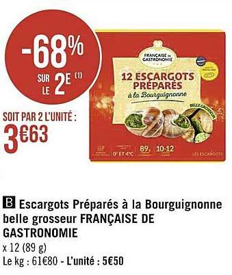 Promo Escargots Préparés à La Bourguignonne Belle Grosseur Française De