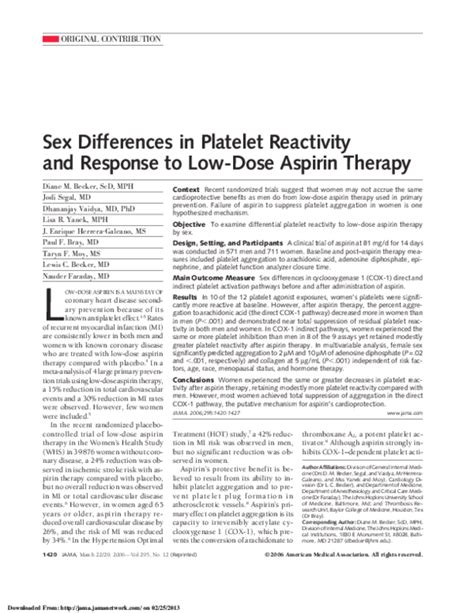 Pdf Sex Differences In Platelet Reactivity And Response To Low Dose