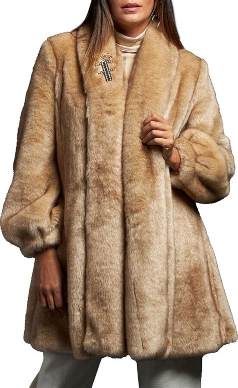 Donna Salyers Fabulous Furs Luxe Champagne Wishes Faux Fur Coat