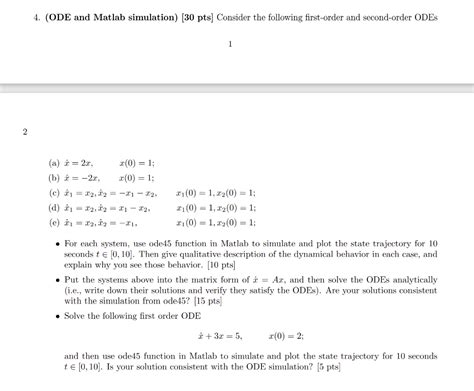 Solved 4 ODE And Matlab Simulation 30 Pts Consider The Chegg