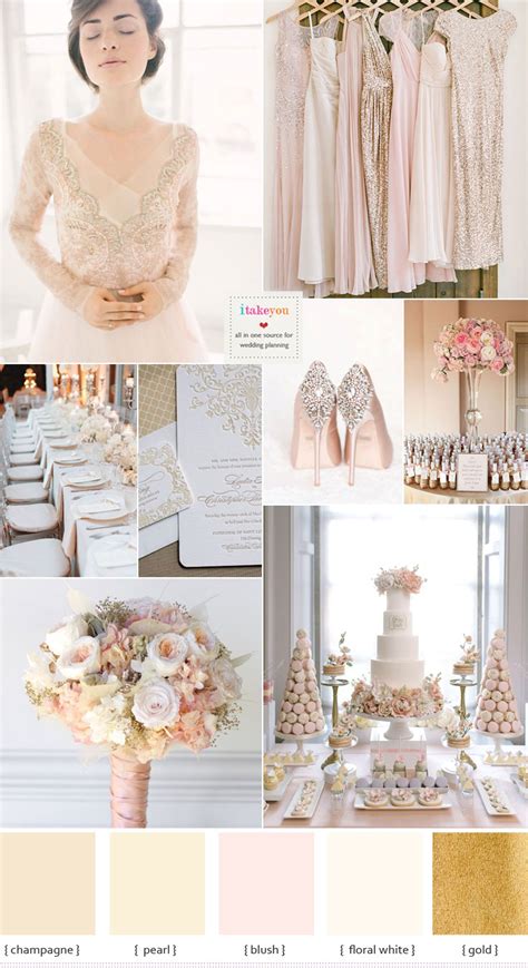 Champagne wedding theme with blush accents + blush wedding dress