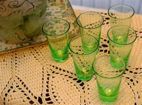 6 Beautiful Vintage Green Shot Glasses Etsy Green Shot Vintage Green Shot Glasses