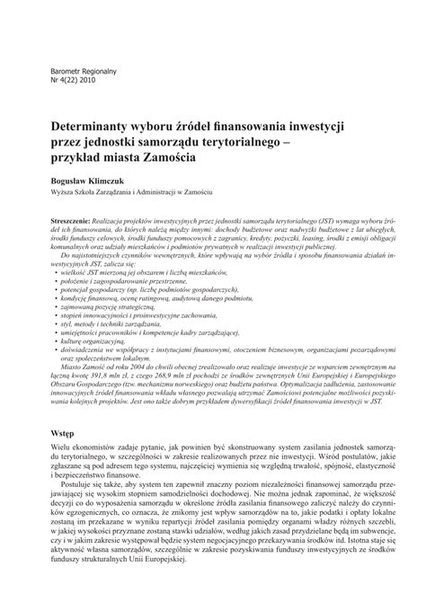 PDF Determinanty wyboru źródeł finansowania inwestycji przez