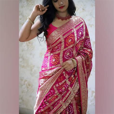 Wedding Saree For Women Banarasi Silk Bandhej Designer Indian