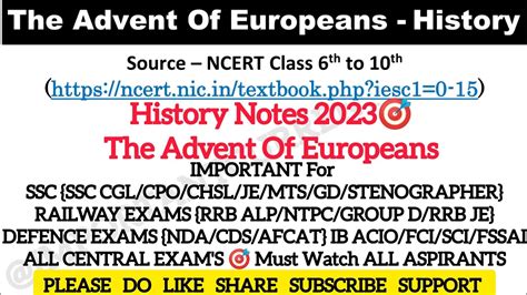 Advent Of Europeans HISTORY Important For All Competitive Exams