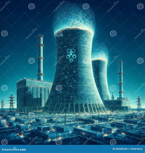 Power Plant With Nuclear Power Plant At Night 3d Rendering