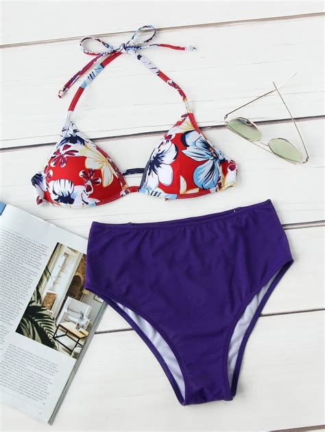 High Waist Mix And Match Floral Bikini Set SheIn Sheinside