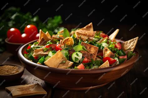 Premium Photo Arabic Fattoush Salad Fattoosh Turkish Wooden