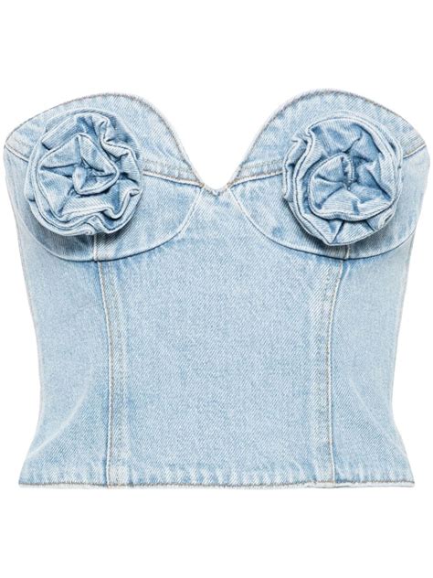 Magda Butrym Floral Appliqu Denim Corset Top Farfetch