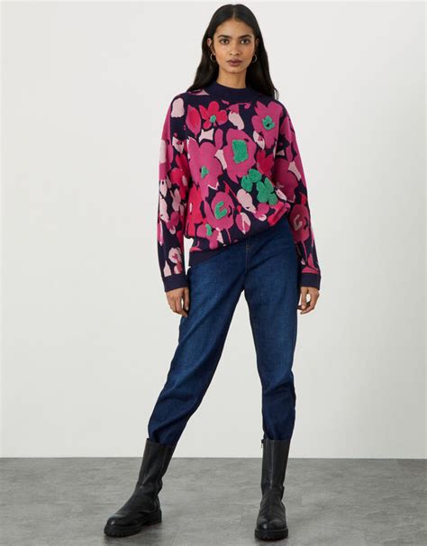 Abstract Flower Jacquard Jumper Red