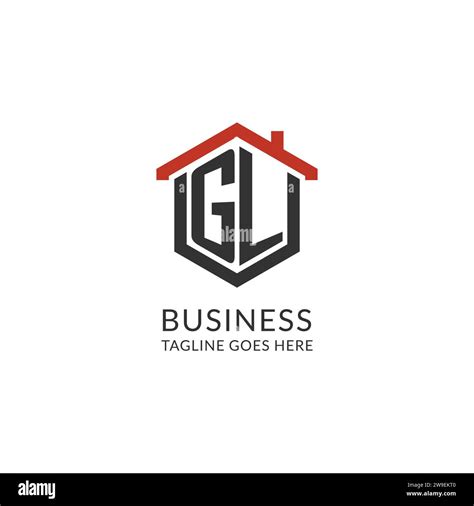 Initial Logo Gl Monogram With Home Roof Hexagon Shape Design Simple