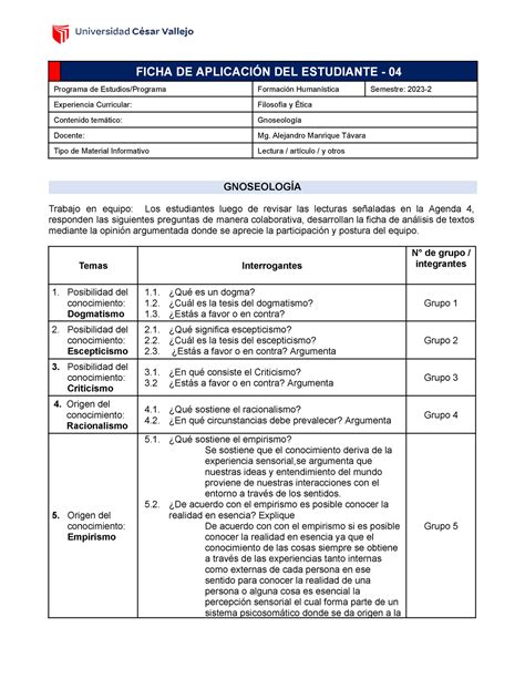 Ficha De Aplicaci N Nada Ficha De Aplicaci N Del Estudiante