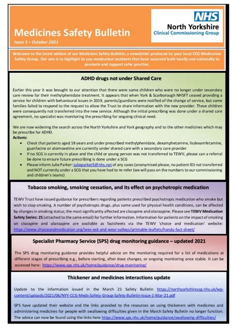 Nyyccg Meds Safety Group Safety Bulletin Issue Oct Final Nhs