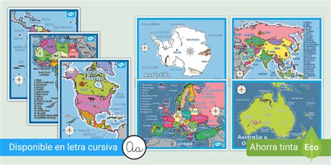 Paquete De Mapas Los Continentes Con Nombres Twinkl