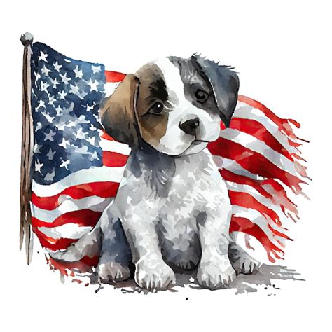 Premium Ai Image Watercolor Happy Cute Patriotic Dog Puppy With