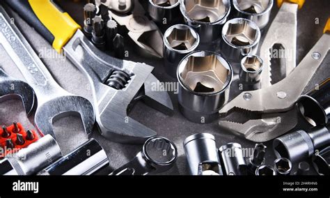 Composition with a variety of metal tools Stock Photo - Alamy