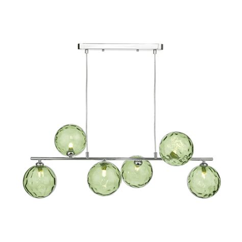 Spiral Light Bar Pendant Polished Chrome With Green Dimpled Glass