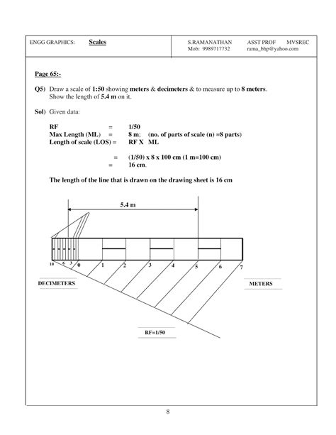 Draw a scale of 1:50 showing meters & decimeters & to measure up to 8 meters. Show the length of ...