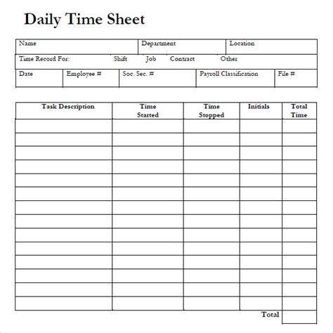 8+ Sample Daily Timesheet Templates | Sample Templates