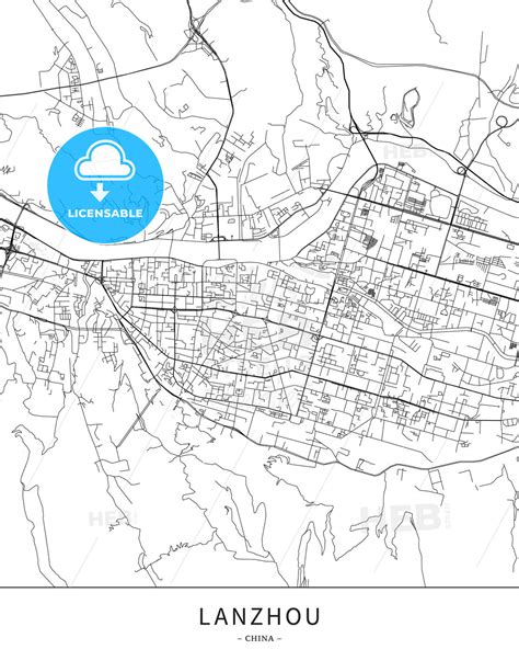 Lanzhou, China, Map poster borderless print template - HEBSTREITS