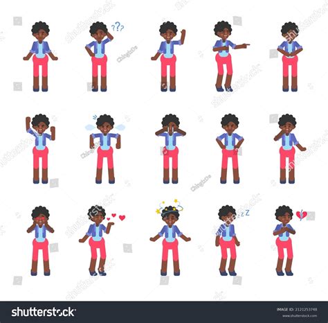 Set Black Woman Showing Various Emotions Stock Vector (Royalty Free ...