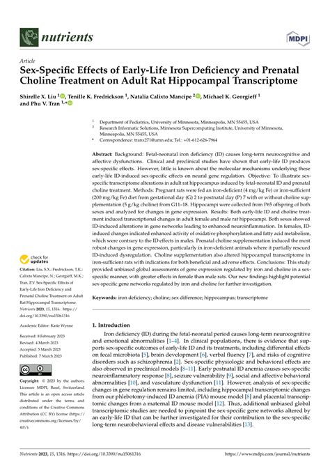 PDF Sex Specific Effects Of Early Life Iron Deficiency And Prenatal