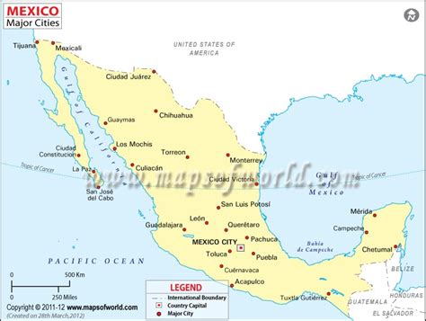 Map Of Mexico With Major Cities