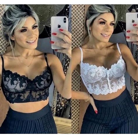 Mulher Roupa Top Renda Fundo Nude Shopee Brasil