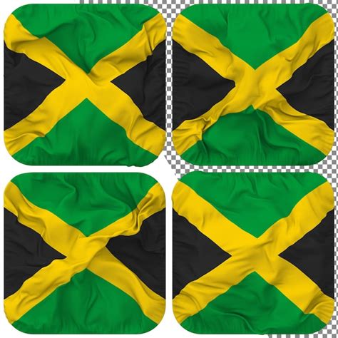 Premium PSD Jamaica Flag Squire Shape Isolated Different Waving Style