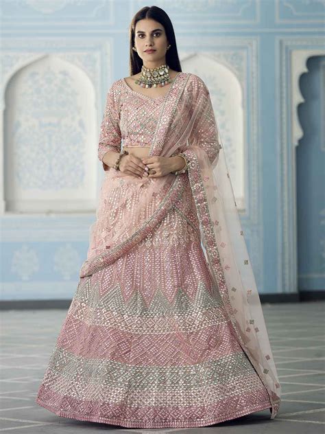 Peach Colour Organza Fabric Designer Lehenga Choli