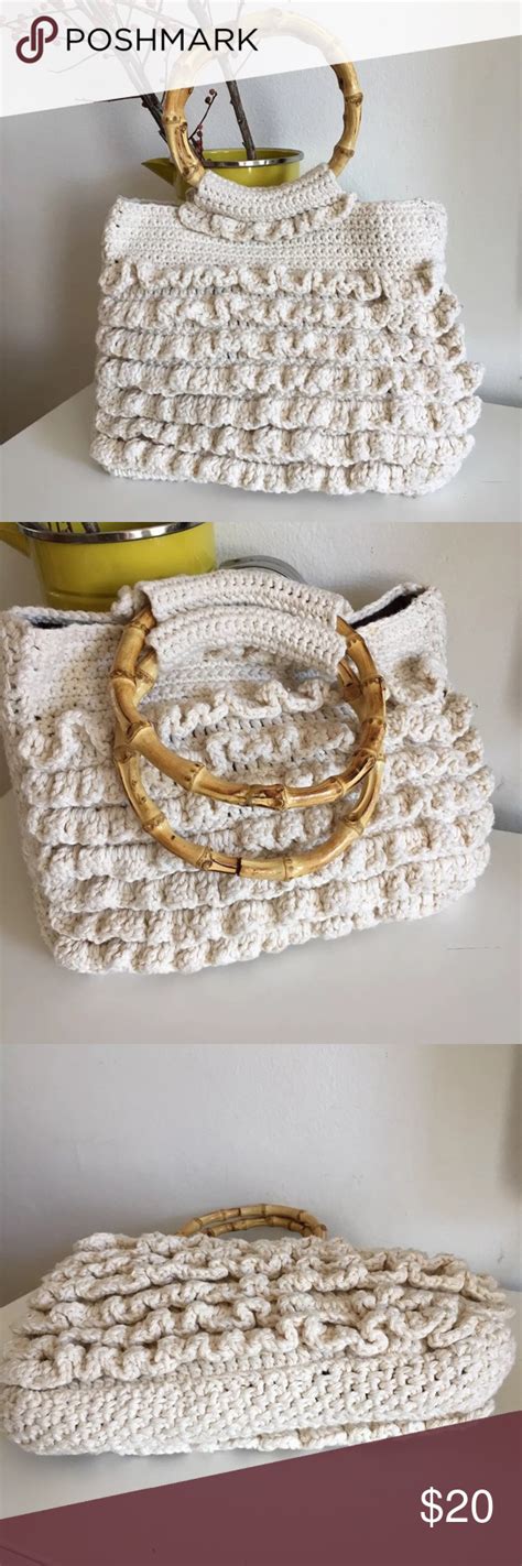 Boho Crochet Bag Bamboo Handles Boho Crochet Crochet Bag Bags