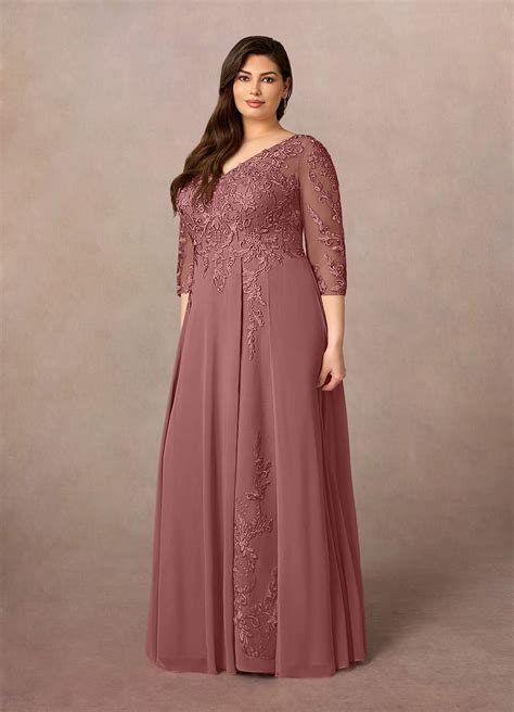 Azazie Noella Desert Rose A Line V Neck Lace Chiffon Dress Azazie