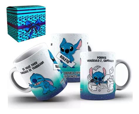 Caneca Lilo Stitch Porcelana Divertida Caixinha Presente Parcelamento