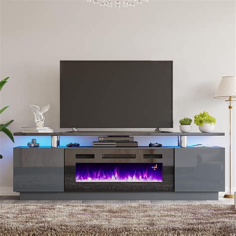 Amerlife Fireplace Tv Stand With Fireplace Modern High Gloss