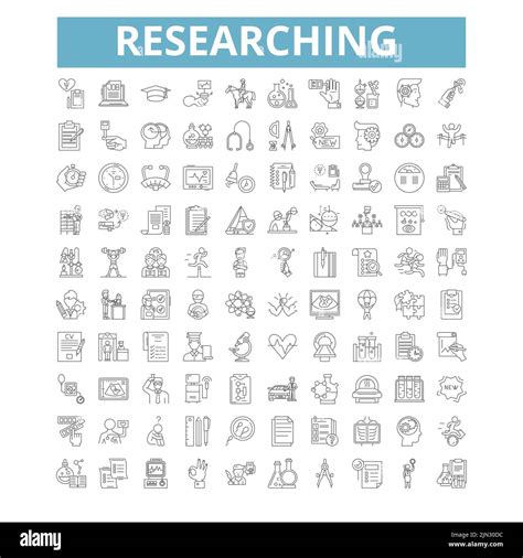 Researching Icons Line Symbols Web Signs Vector Set Isolated