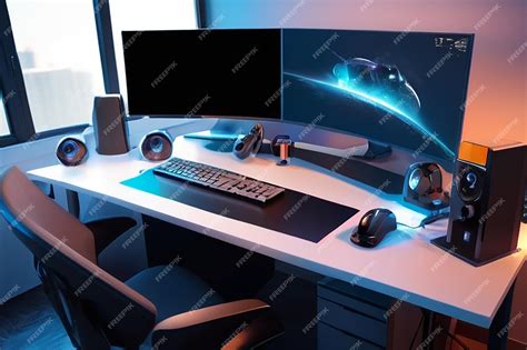 Футуристический великолепный стол для установки пк в офисе фрилансера ...